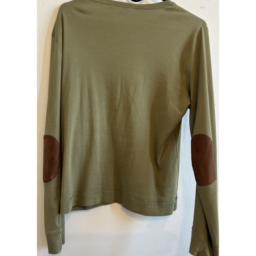 Ralph Lauren Olive Green Long Sleeve Top Suede Elbow Patch Equestrian Preppy XL - Picture 8 of 16